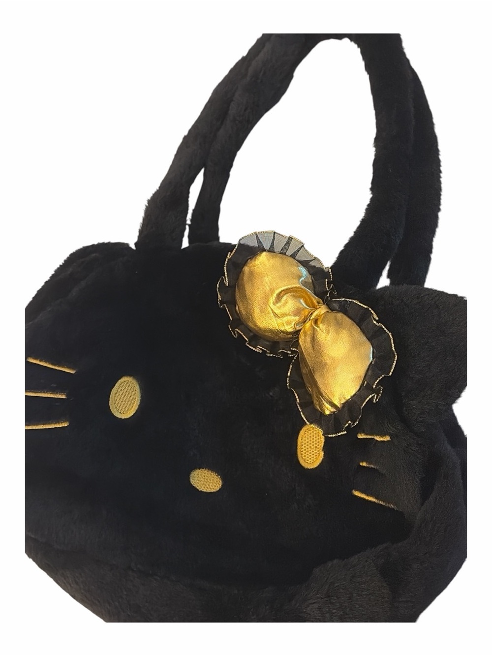 Sanrio Black Plush Mini Bag with Gold Bow